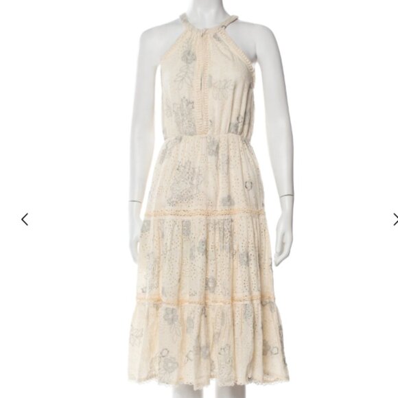 Love Sam Eyelet Beaded Tiered Halter Midi Dress XS Cream Boho Romantic Style - Picture 2 of 5